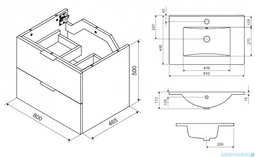 Excellent Tuto 2.0 szafka wisząca z umywalką AS 80x50x46,5 cm front ryflowany czarny mat MLEX.2172.K.80.0336.BKBK