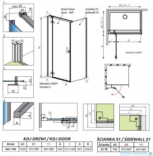 Radaway Fuenta Kdj kabina 100x70cm lewa chrom połysk szkło przejrzyste 1384040-01-01L/1384048-01-01