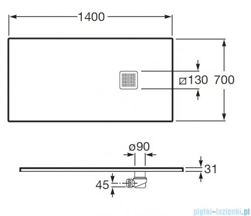 Roca Terran 140x70cm brodzik prostokątny konglomeratowy cafe AP1015782BC01660