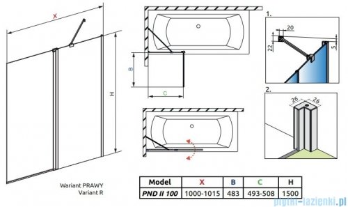 Radaway Nes Black Pnd II parawan nawannowy 100cm prawy czarny mat/szkło przejrzyste 10009100-54-01R 
