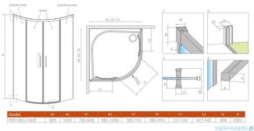 Radaway Idea Black Pdd kabina 80x100cm szkło czarny mat/szkło przejrzyste 387139-01-01/387152-54-01