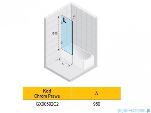 Riho Scandic NXT X108 parawan nawannowy prawy chrom 95x150cm G001142120