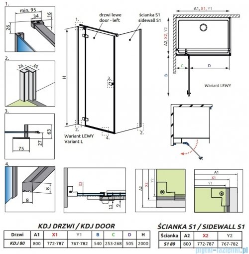 Radaway Fuenta Kdj kabina 80x80cm lewa chrom połysk szkło przejrzyste 1384043-01-01L/1384051-01-01