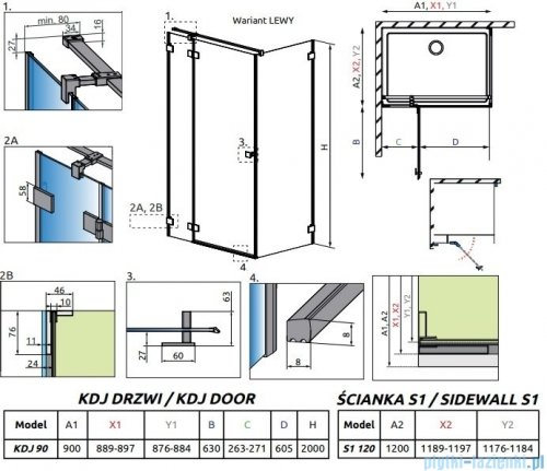 Radaway Essenza Pro Brushed GunMetal Kdj kabina 90x120cm lewa szczotkowany grafit 10097090-92-01L/10098120-01-01