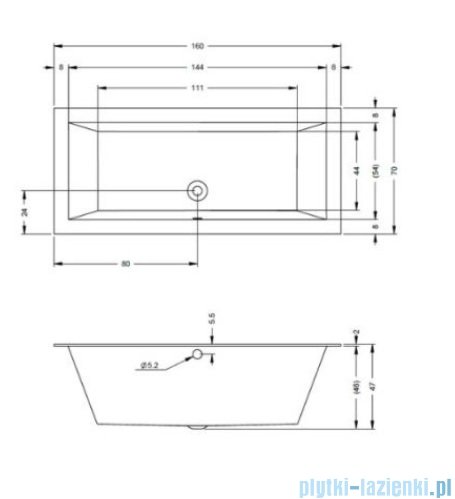 Riho Lugo wanna prostokątna 160x70cm + nóżki + syfon B138001005/207093/495121