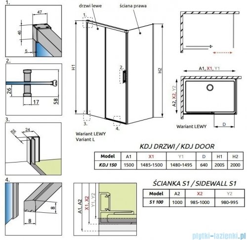 Radaway Idea Kdj Brushed GunMetal kabina 150x100cm lewa szczotkowany grafit 387045-92-01L/387052-92-01R