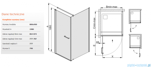 Sanplast kabina prostokątna KNDJ/PRIII-80x90 80x90x198 cm przezroczyste 600-073-0120-38-401