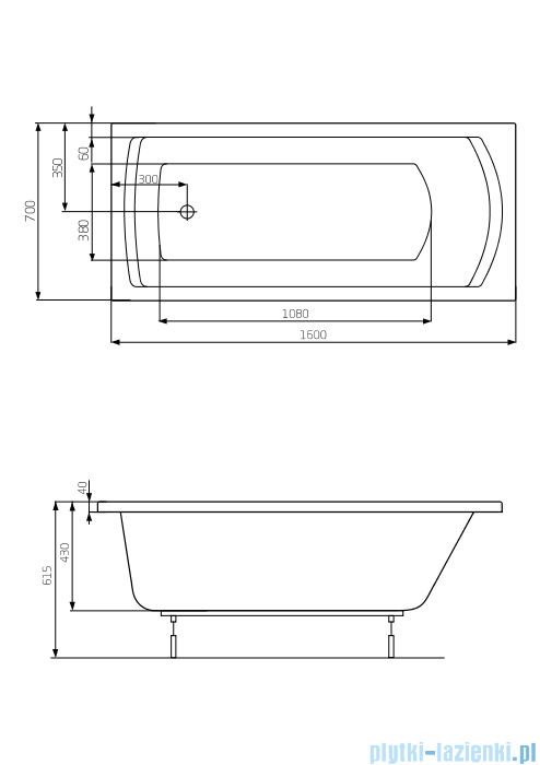 Roca Linea wanna 160x70cm z hydromasażem Smart WaterAir Plus A24T022000
