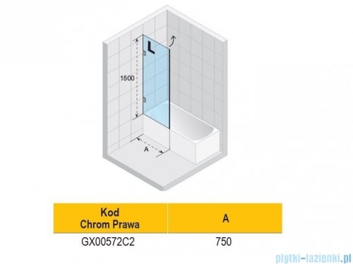 Riho Scandic NXT X108 parawan nawannowy prawy chrom 75x150cm G001138120