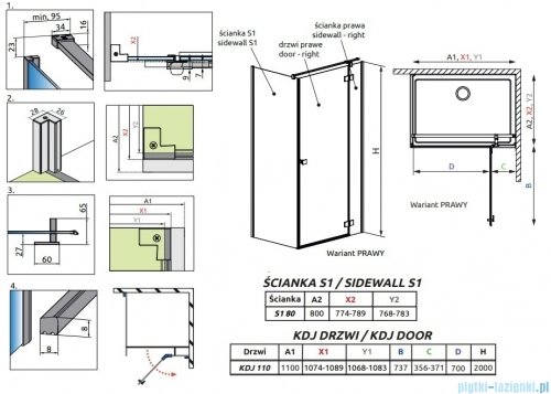 Radaway Essenza 8 Kdj kabina 110x80cm prawa szkło przejrzyste 10480712-01-01R/10470337-01-01R/10113080-01-01