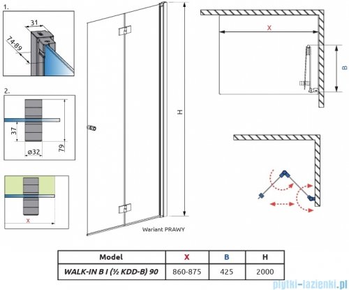 Radaway Nes 6 Brushed Copper KDD B kabina walk-in 90cm prawa szczotkowana miedź szkło przejrzyste 10024090-93-01R