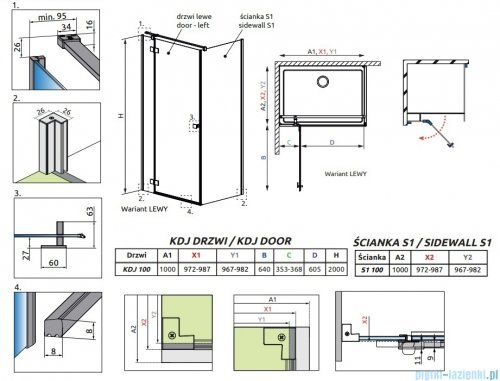 Radaway Essenza Kdj Brushed Nickel kabina 100x100cm lewa szczotkowany nikiel 1385040-91-01L/1384052-01-01