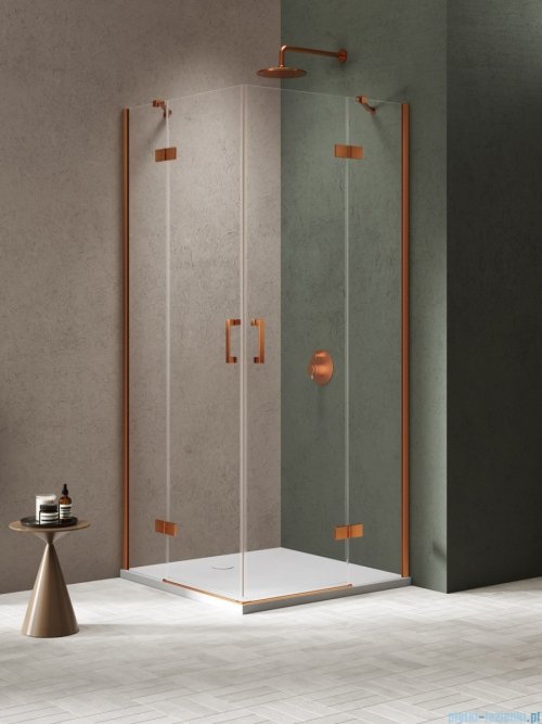 New Trendy Nesta Copper Brushed kabina 80x80x200 cm drzwi podwójne miedź szczotkowana/szkło przejrzyste K-4650
