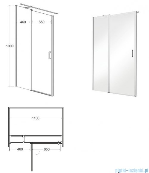 Besco Exo-C Black drzwi prysznicowe 120x190 przejrzyste ECB-120-190C