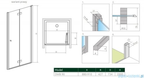 Radaway Nes Dwb drzwi wnękowe 90cm prawe szkło przejrzyste 10029090-01-01R