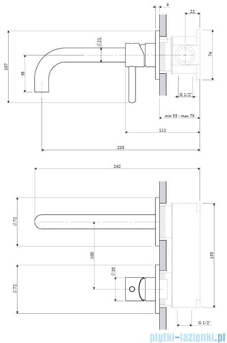 Omnires Y bateria umywalkowa element natynkowy miedź szczotkowana Y1215HROCPB