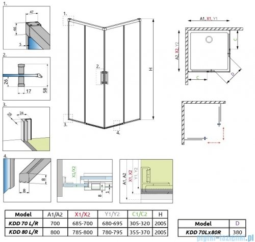 Radaway Idea Kdd kabina 70x80cm chrom połysk/szkło przejrzyste 387065-01-01L/387061-01-01R