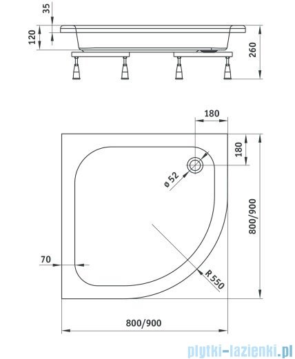 Deante Standard Plus II brodzik półokrągły 80x80 cm KTU 032B