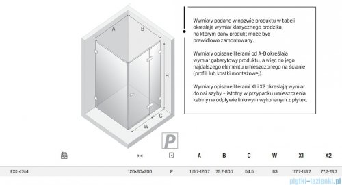 New Trendy Eventa Gold Shine kabina prysznicowa prostokątna 120x80x200 cm prawa przejrzyste Złoty połysk EXK-4744