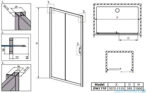 Radaway Premium Plus Dwj drzwi wnękowe 110cm szkło fabric 33302-01-06N