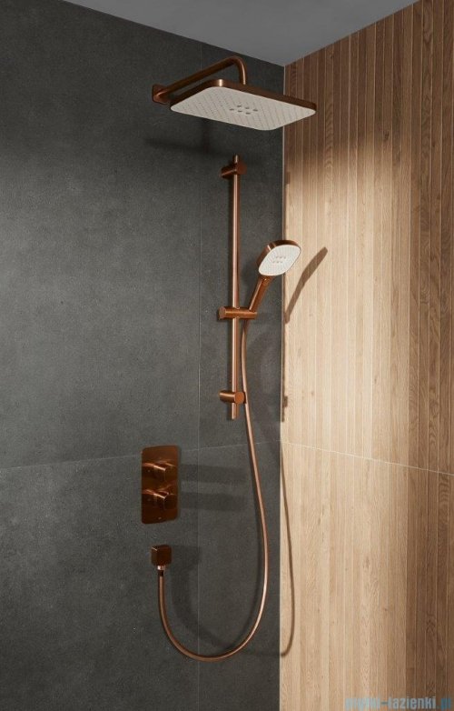 KFA MALAGA ROSE GOLD podtynkowy zestaw prysznicowy z baterią termostatyczną 3 funkcyjną i natryskiem przesuwnym różowe złoto szczotkowane 5759-301-34