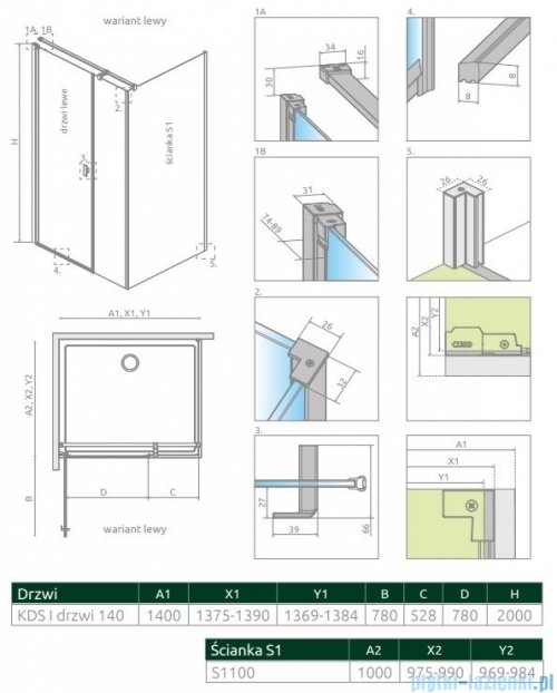 Radaway Nes 8 Kds I kabina 140x100cm lewa przejrzyste 10073140-01-01L/10073114-01-01/10089100-01-01