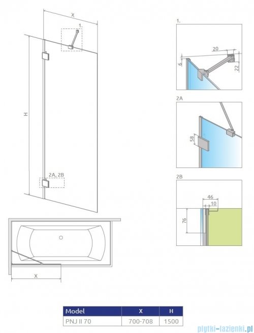 Radaway Essenza Pro Brushed Copper Pnj II parawan nawannowy 70cm L/P szczotkowana miedź 10101070-93-01