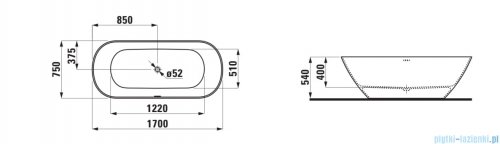 Laufen Lua wanna wolnostojąca kompozytowa biała 170 x 75 cm H2200820000001