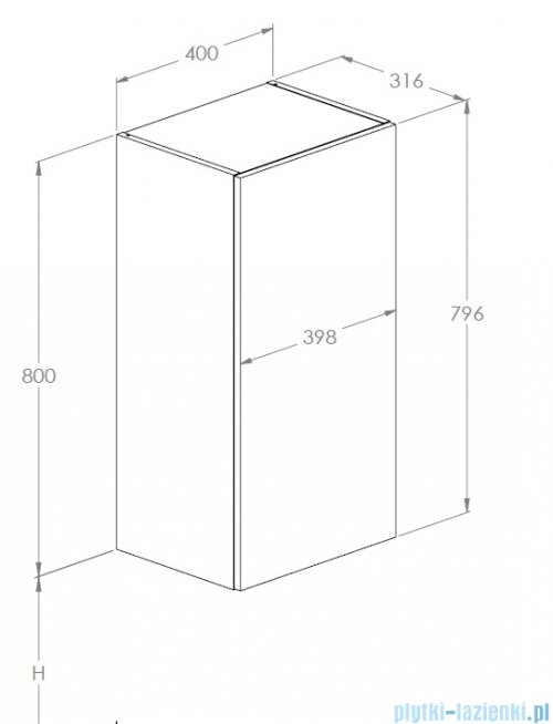 Roca Extra Kolumna łazienkowa niska z 1 drzwiami 80x31x40 ONYX MAT  A857958531