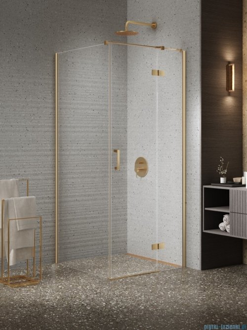 New Trendy Nesta Gold Brushed kabina 120x80x200 cm prawa wspornik równoległy złoto szczotkowane/szkło przejrzyste K-4455