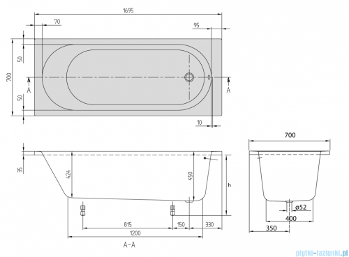 Villeroy &amp; Boch O.Novo Solo wanna prostokątna 170x70 cm biała Weiss Alpin UBA177CAS2V-01