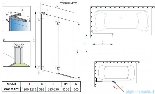 Radaway Essenza 8 SL Brushed GunMetal PND II parawan nawannowy 120cm lewy szczotkowany grafit/przejrzyste 10500120-92-01L