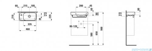 Laufen Meda umywalka ścienna lewa 46x23cm czarny mat  H8151147161131