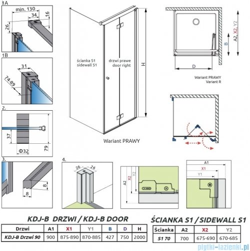Radaway Nes 6 Kdj B Brushed Light Gold kabina 90x70cm prawa szczotkowane jasne złoto 10025090-98-01R/10039070-01-01