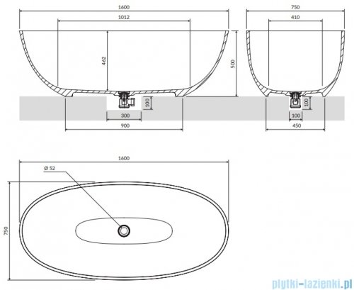 Omnires Shell M+ wanna wolnostojąca 160x75 cm ash grey SHELLWWAG