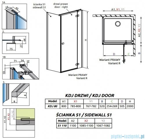 Radaway Fuenta New Kdj kabina 80x110cm prawa szkło przejrzyste 384043-01-01R/384053-01-01