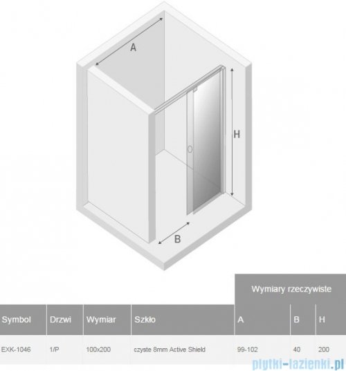 New Trendy Porta drzwi prysznicowe 100x200cm prawe szkło przejrzyste EXK-1046