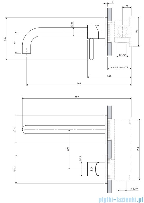 Omnires Y bateria umywalkowa element natynkowy z długą wylewką czarny półmat Y1215HLROBL
