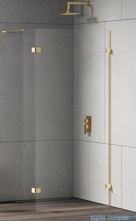 New Trendy Eventa Gold Shine kabina walk-in 140x200 cm jednoelementowa z dodatkową ścianką przejrzyste Złoty połysk EXK-4857