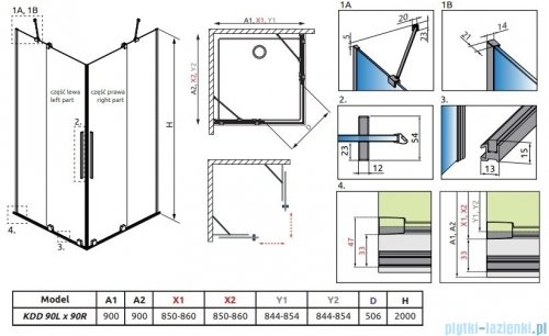 Radaway Furo Gold KDD kabina 90x90cm szkło przejrzyste 10105090-09-01L/10105090-09-01R