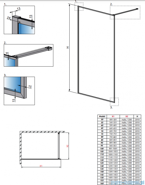 Radaway Modo F II Black kabina Walk-in 85x201cm Czarna szkło przejrzyste 10409085-54-01