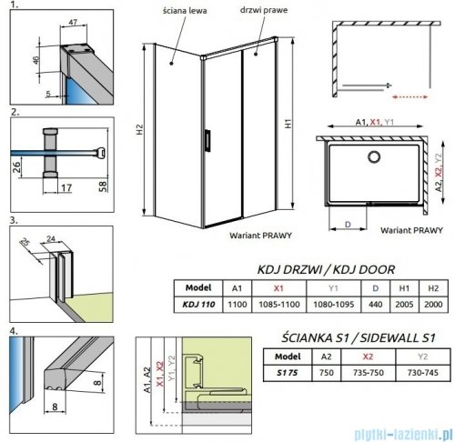 Radaway Idea Kdj Brushed GunMetal kabina 110x75cm prawa szczotkowany grafit 387041-92-01R/387049-92-01L