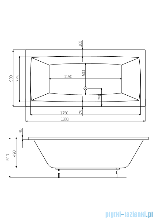 Roca Vita wanna prostokątna 190x90 cm akrylowa A24T090000