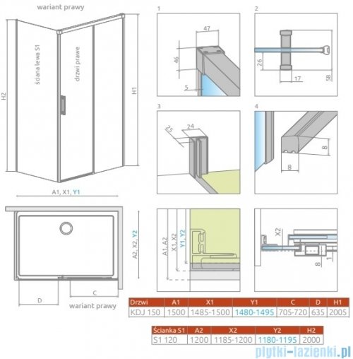 Radaway Idea Kdj Brushed Copper kabina 150x120cm prawa szczotkowana miedź 387045-93-01R/387054-93-01L