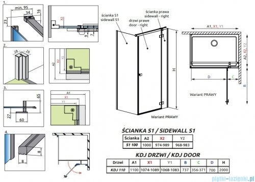 Radaway Essenza 8 Kdj kabina 110x100cm prawa szkło przejrzyste 10480712-01-01R/10470337-01-01R/10113100-01-01
