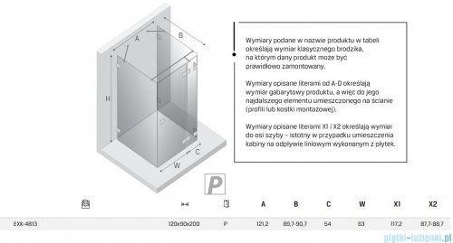 New Trendy Eventa Gold Shine kabina prysznicowa przyścienna 120x90x200 przejrzyste Prawa Złoty połysk EXK-4813