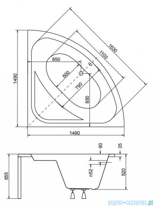 Besco Luksja 148x148cm wanna symetryczna + obudowa + syfon #WAL-150-NS/OAL-150-NS/19975
