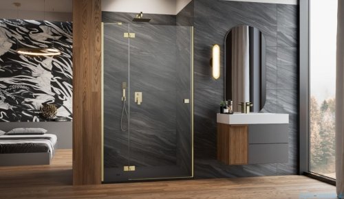Radaway Essenza Brushed Gold Dwj drzwi wnękowe 130cm lewe szczotkowane złoto/szkło przejrzyste 1385017-99-01L