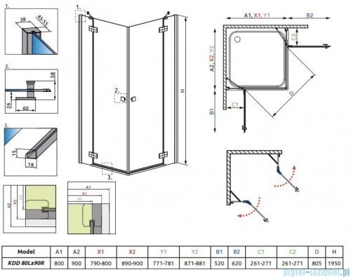Radaway Kabina prysznicowa Almatea Kdd 80x90 szkło przejrzyste 32187-01-01N