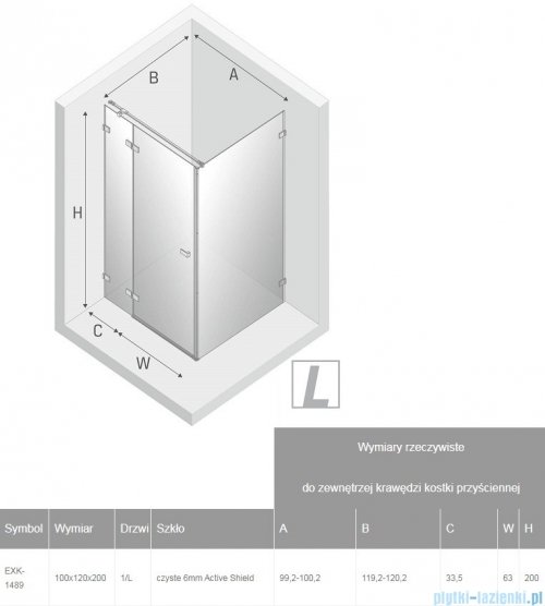 New Trendy Avexa kabina prostokątna 100x120x200 cm przejrzyste lewa EXK-1489